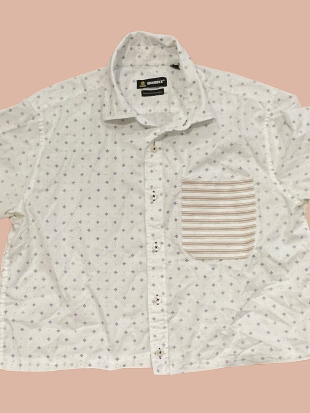 Handmade Boho Upcycled Reworked Button Down White Patterned Striped